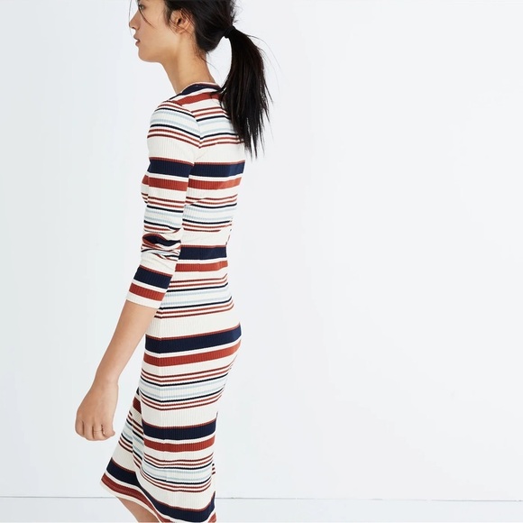 Madewell Ribbed Long-Sleeve Midi Dress in
Multistripe XS EUC - Picture 3 of 6